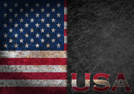 Old rusty metal sign with a flag and country abbreviation - United States of Americaの写真素材