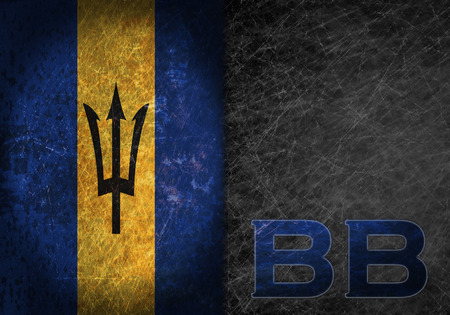 Old rusty metal sign with a flag and country abbreviation - Barbadosの写真素材