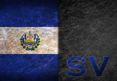 Old rusty metal sign with a flag and country abbreviation - El Salvadorの写真素材