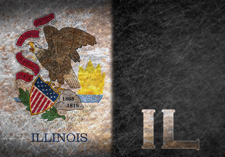 Old rusty metal sign with a flag and US state abbreviation - Illinoisの写真素材