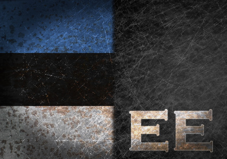 Old rusty metal sign with a flag and country abbreviation - Estoniaの写真素材