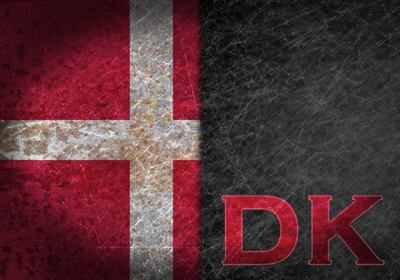 Old rusty metal sign with a flag and country abbreviation - Denmarkの写真素材