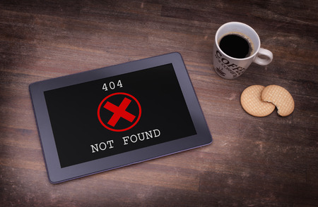Tablet displaying an error, 404, not found