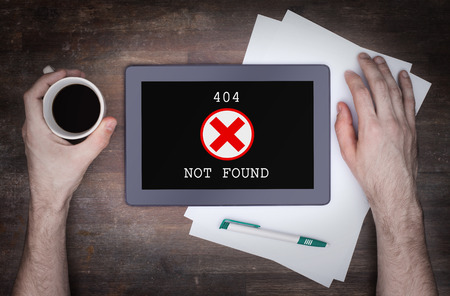Tablet displaying an error, 404, not found