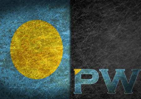 Old rusty metal sign with a flag and country abbreviation - Palauの写真素材