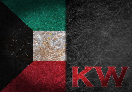 Old rusty metal sign with a flag and country abbreviation - Kuwaitの写真素材