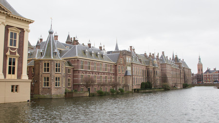 Binnenhof Palace in The Hague (Den Haag) along the Hofvijfer,  The Netherlands - Dutch Parliament buildingsのeditorial素材