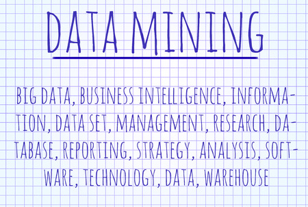 Data mining word cloud written on a piece of paperの写真素材
