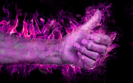 Thumbs up from the ghost - pink handの写真素材