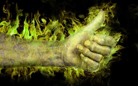 Thumbs up from the ghost - yellow handの写真素材