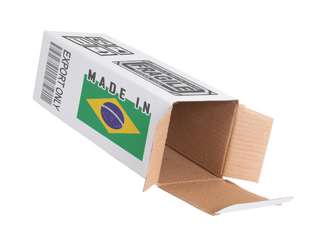Concept of export, opened paper box - Product of Brazil