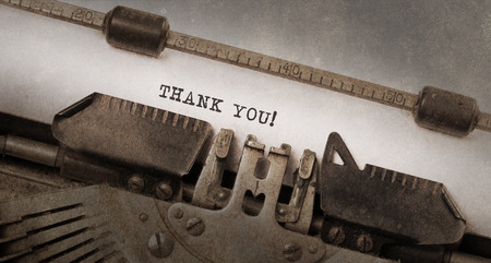 Vintage typewriter, old rusty and used, Thank youの写真素材