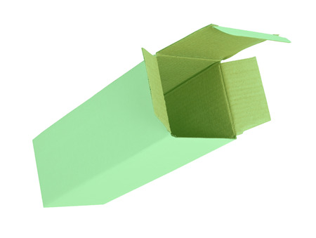 Green cardboard box on a white backgroundの写真素材