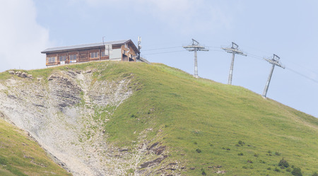 End station of a ski lift, high in the mountains, Switzerland in summerのeditorial素材