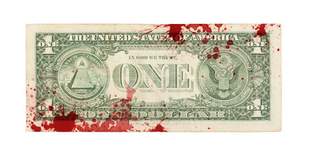 US one Dollar bill, close up photo, bloodの写真素材