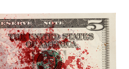 US five Dollar bill, close up photo, bloodの写真素材