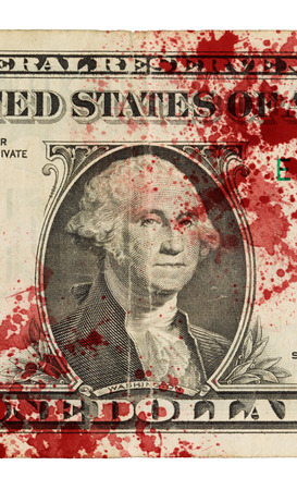 US one Dollar bill, close up photo, bloodの写真素材