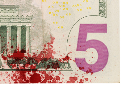 US five Dollar bill, close up photo, bloodの写真素材