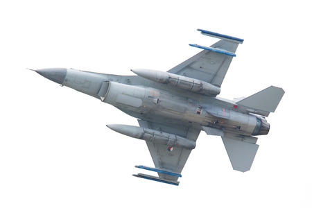 LEEUWARDEN, THE NETHERLANDS -MAY 26: F-16 fighter during a comparisontest with a F-35 in Europe on...