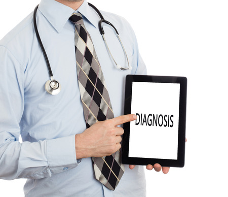 Doctor, isolated on white background,  holding digital tablet - Diagnosisの写真素材