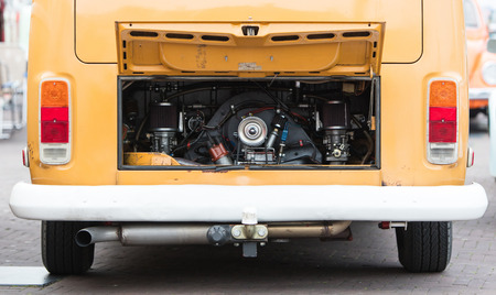 Vintage rv campervan engine close up, selective focus