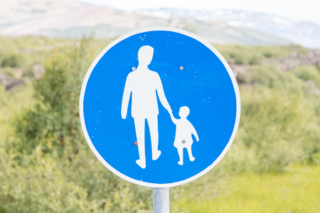 Road sign in Iceland - Pedestrian path near the Silfra gorgeの写真素材