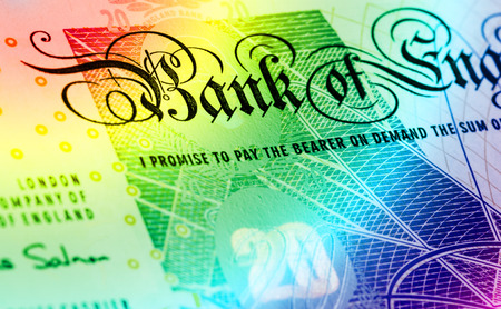 Pound currency background, close-up - 20 Pounds - Rainbow