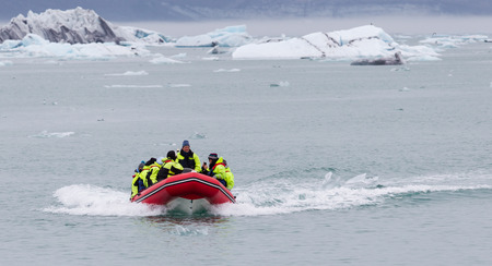 JOKULSARLON, ICELAND - July 21, 2016: Boat adventure on Jokulsarlon glacier lake on July 21, 2016.のeditorial素材