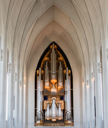 REYKJAVIK, ICELAND - August 2, 2016 : Interior View of the Hallgrimskirkja Church in Reykjavik Iceland on Aug 2, 2016.のeditorial素材