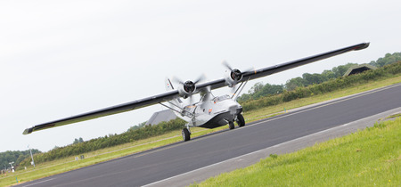 LEEUWARDEN, NETHERLANDS - JUNE 11: Consolidated PBY Catalina in Dutch Navy colors flying at the...