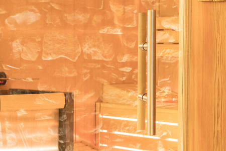 Interior of small home Finnish wooden saunaの写真素材