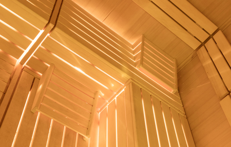 Interior of small home Finnish wooden saunaの写真素材