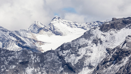 View from the top of famous Italian Stelvio High Alpine Road, elevation of 2,757 m above sea level....
