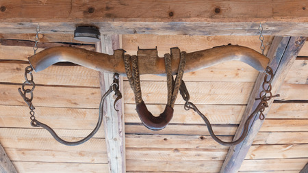 Vintage old wooden rustic ox yoke decoration in Austriaの写真素材