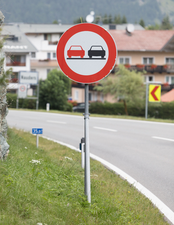 No overtaking sign in a secondary road - Austriaの写真素材