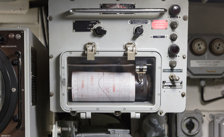 Interior of an old submarine - Limited space and lots of equipment - Radio roomのeditorial素材
