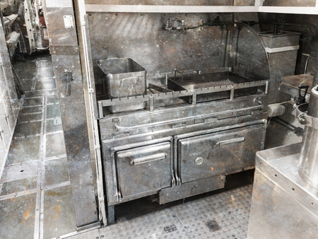 Interior of an old submarine - Limited space and lots of equipment - Kitchenの写真素材