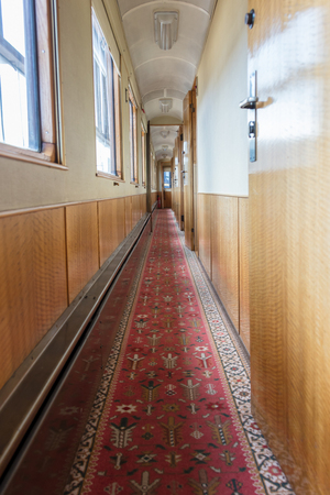 Emtpy interior of an old dutch train - Not in use anymore - Selective focusの写真素材