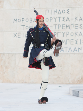 Athens, Greece - October 24, 2017: Evzones in front of the Tomb of the Unknown Soldierのeditorial素材