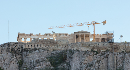 Acropolis, Athens, Greece - October 24, 2017: Many tourists from different nations visit the Parthenon temple on the Acropolis hill.のeditorial素材