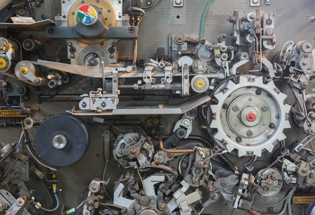 Complex old machine for packing teabags - The Netherlandsの写真素材