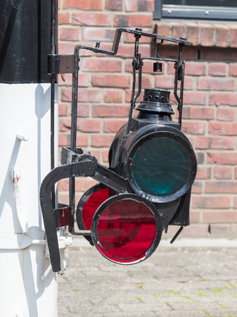 Vintage traffic train sign on a poleの写真素材