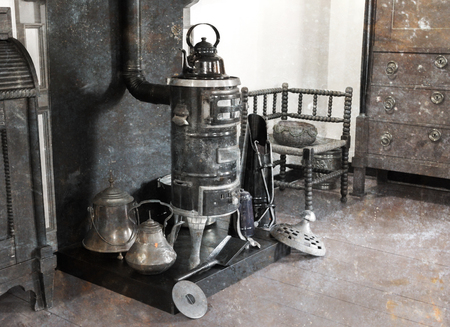 Vintage fireplace in an old dutch house - Selective focusの写真素材