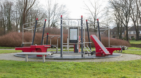 Sports equipment in a public park of the cityの写真素材