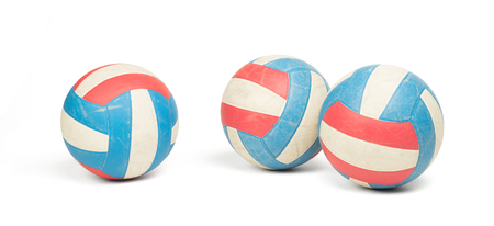 Old used volleyball isolated on a white backgroundの写真素材