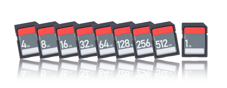 SD Memory cards isolated on white background - Range from 4gb to 1tb