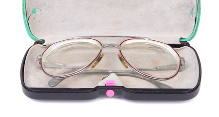 Case with vintage glasses - Isolated on whiteの写真素材
