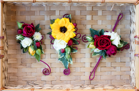 Flower broche for a wedding, selective focus - Romania