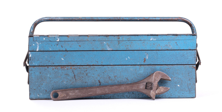 Old metal toolbox, isolated on a white backgroundの写真素材