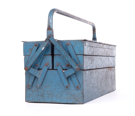 Old metal toolbox, isolated on a white backgroundの写真素材